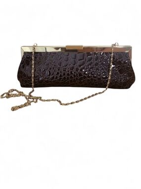 Chinese Laundry Brown Faux Croc Gold Chain Clutch Bag